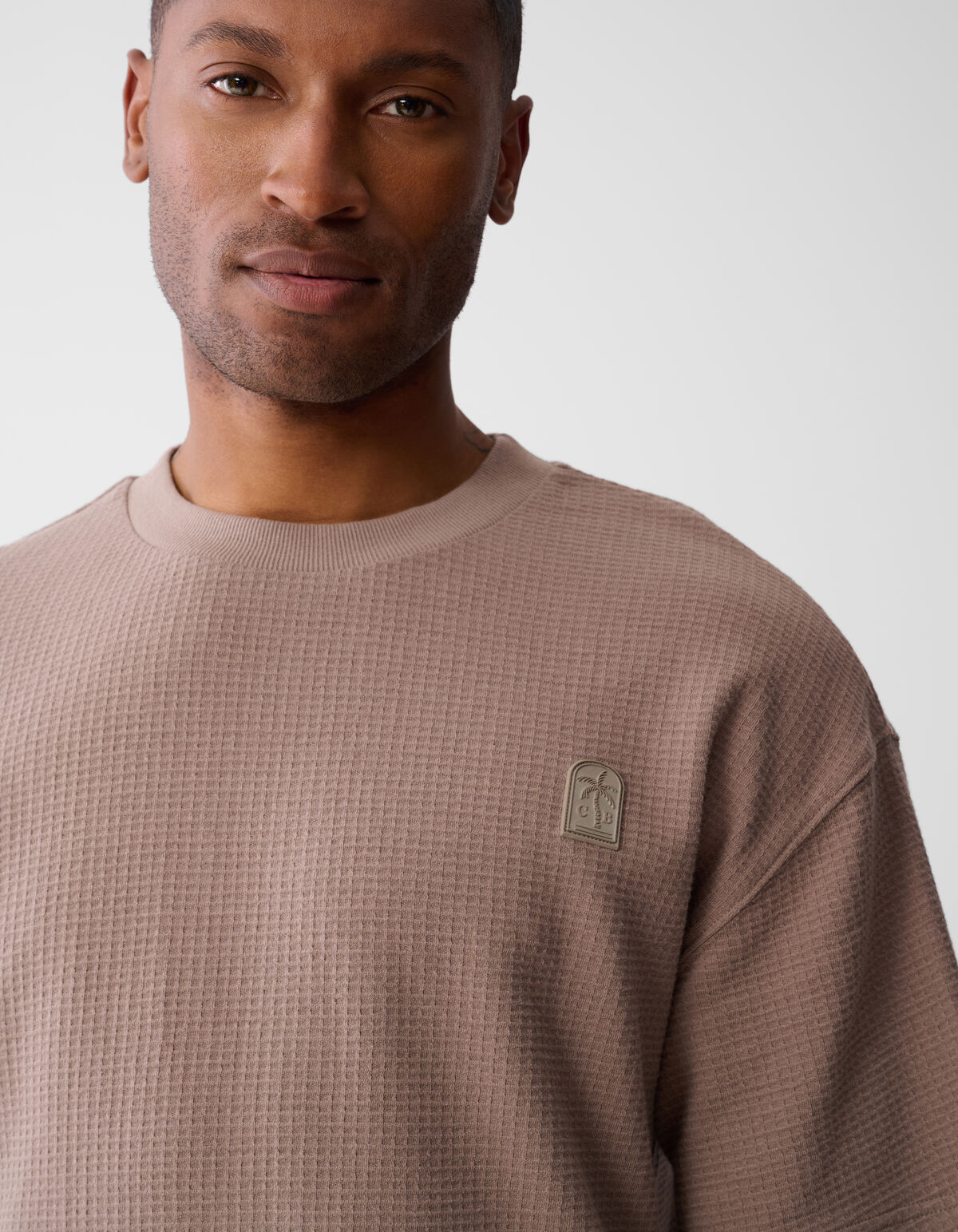 Waffle Structuur T-shirt Lichtbruin SHOEBY MEN