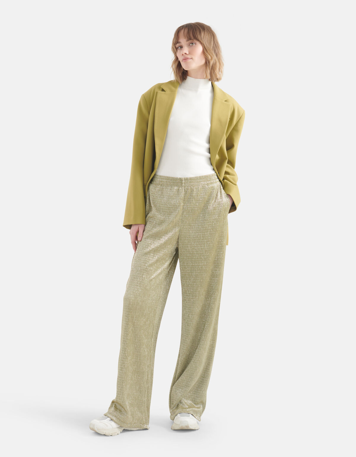 Crinkle Lurex Broek Limoengroen SHOEBY WOMEN