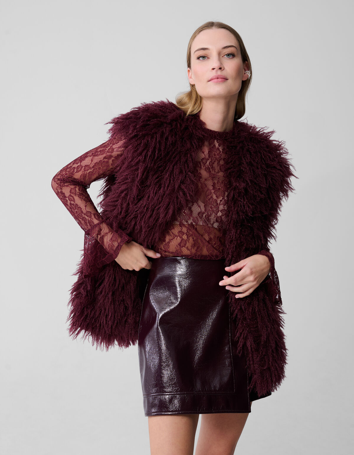 Oversized Teddy Gilet Donkerrood SHOEBY WOMEN
