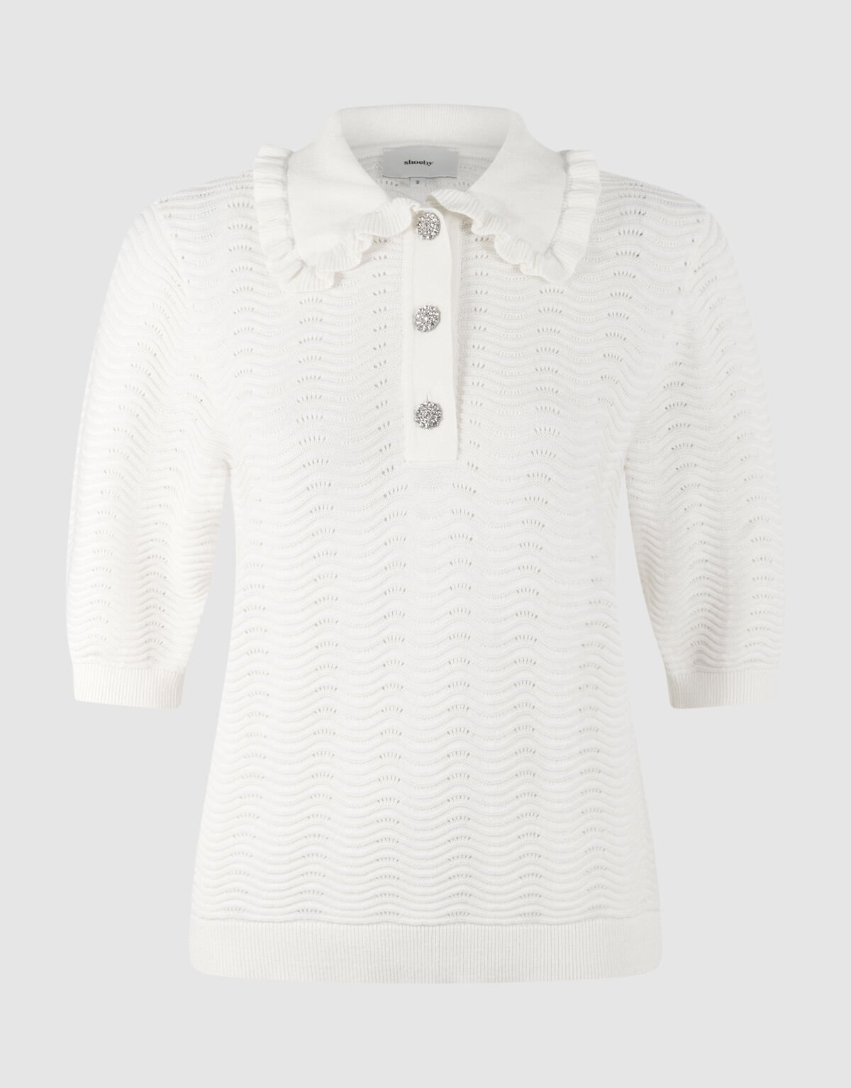 Gebreide Ruffle Polo Gebroken Wit SHOEBY WOMEN