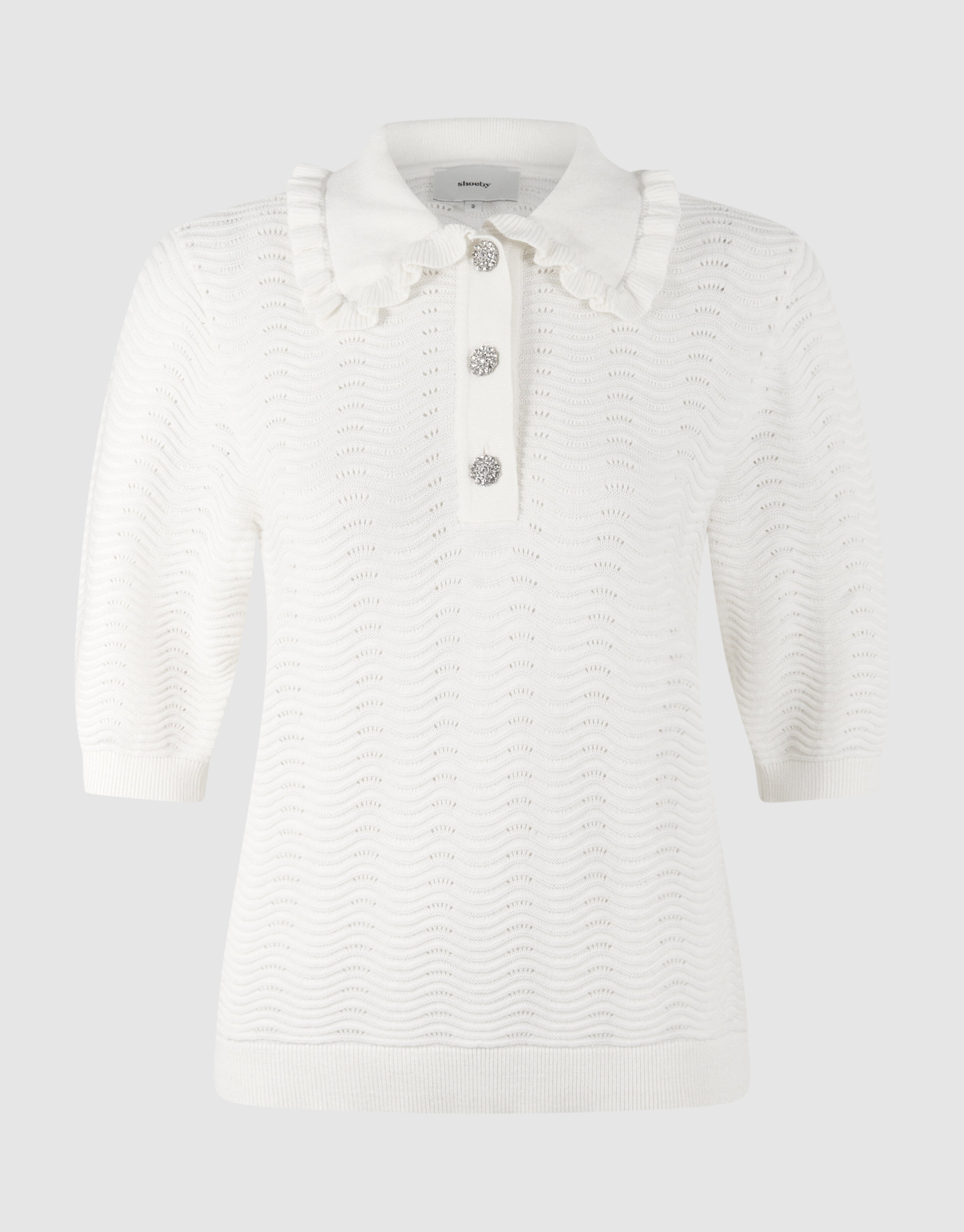 Gebreide Ruffle Polo Gebroken Wit SHOEBY WOMEN