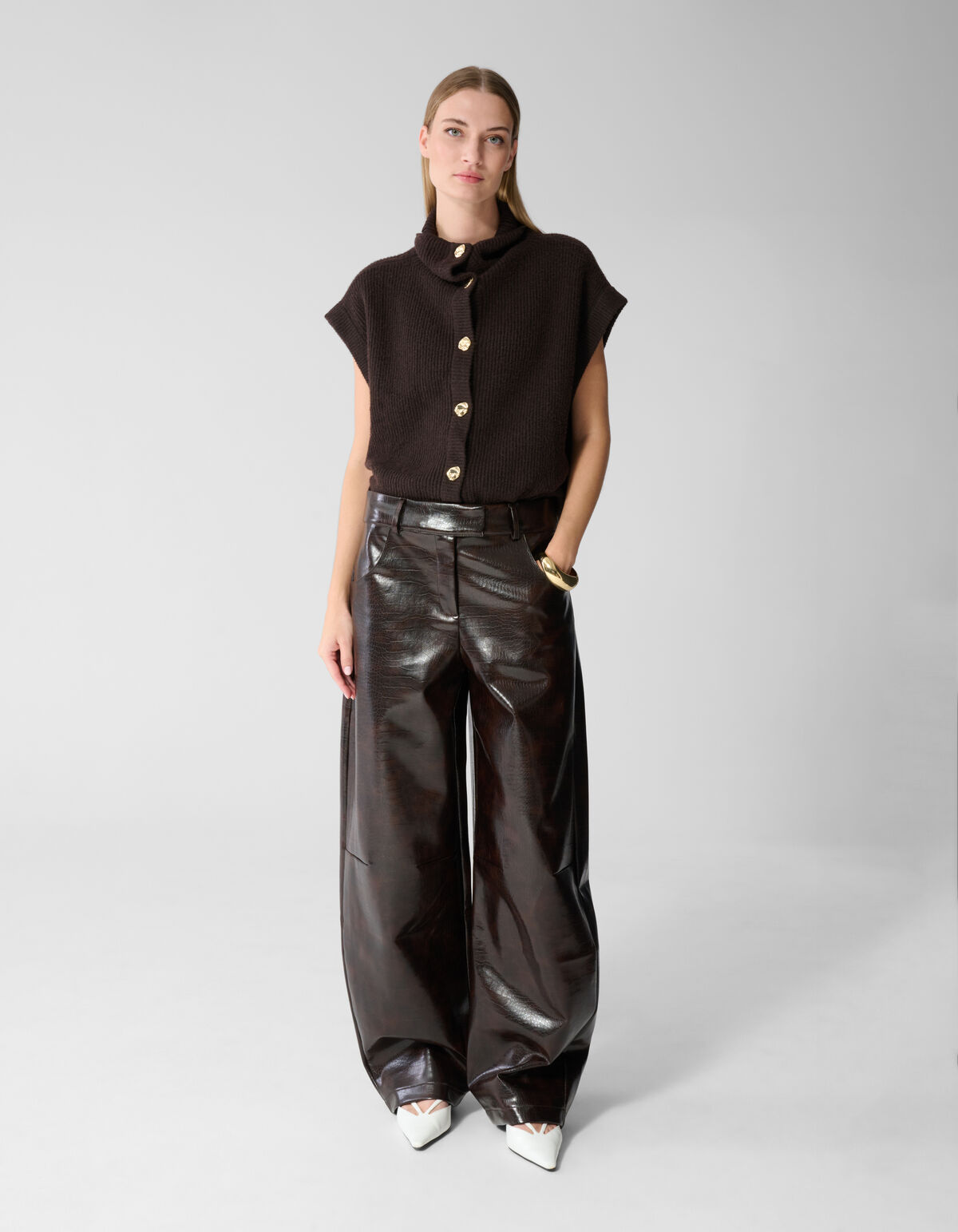 Croco Barrel Fit Broek Donkerbruin SHOEBY WOMEN