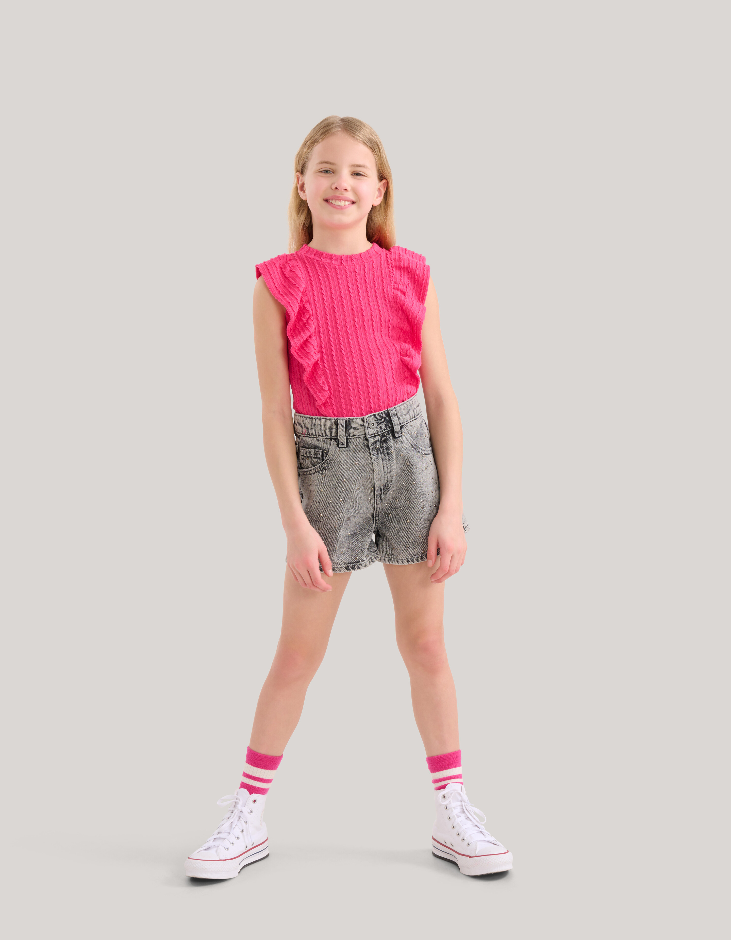 Ruffle Rib Top Roze SHOEBY GIRLS