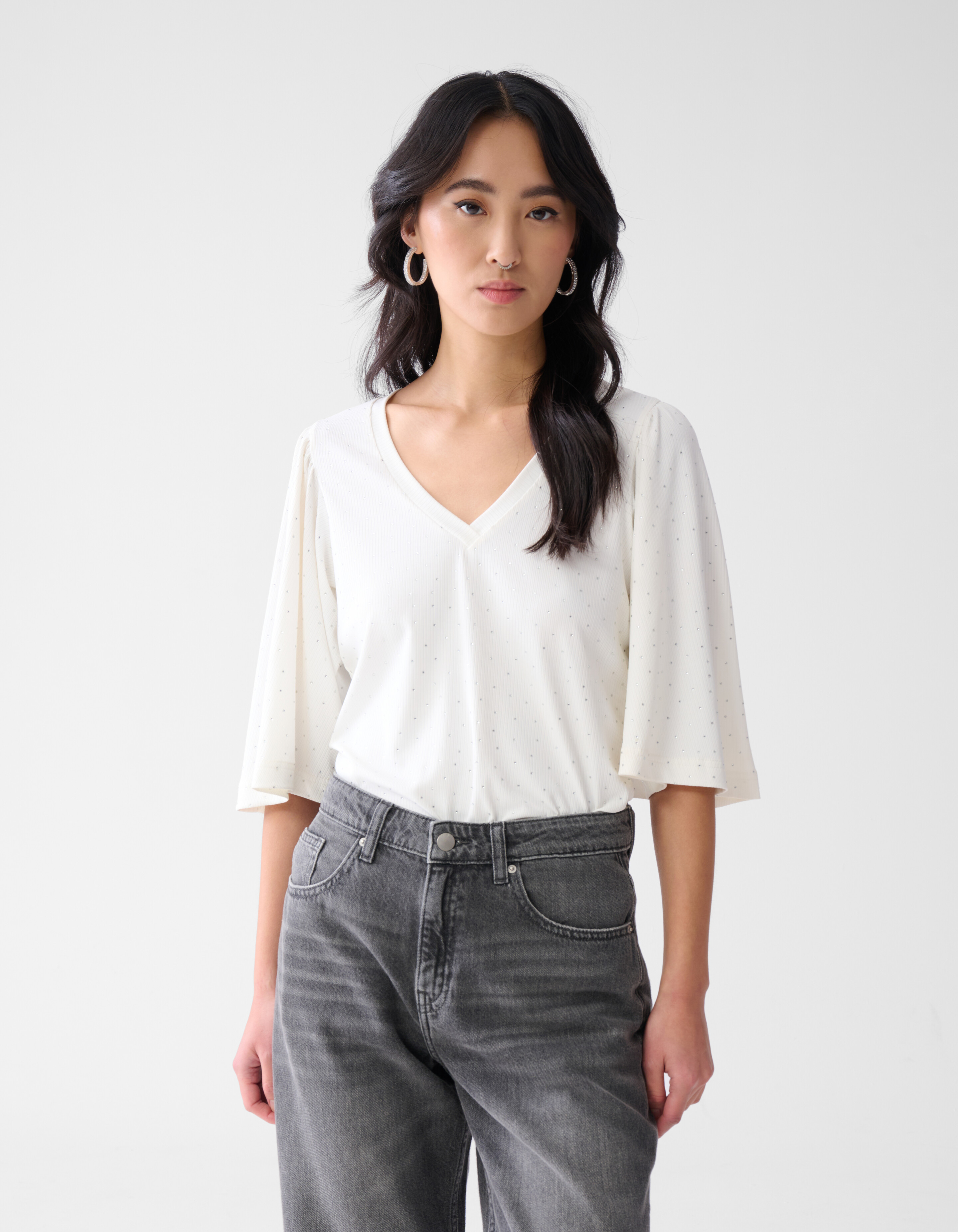 Strass Ruffle Top Gebroken Wit SHOEBY WOMEN