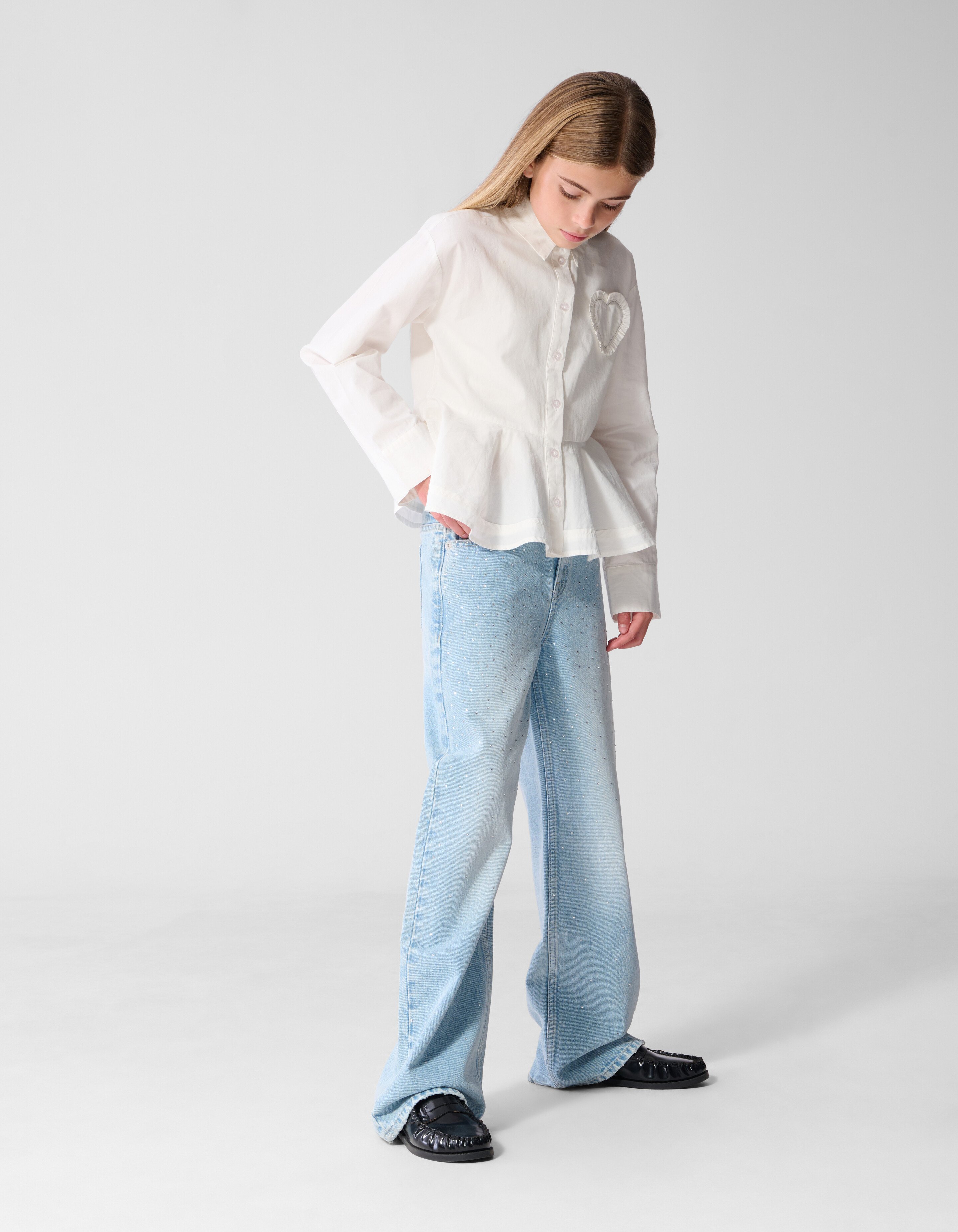 Strass Wide Leg Fit Jeans Blauw SHOEBY GIRLS