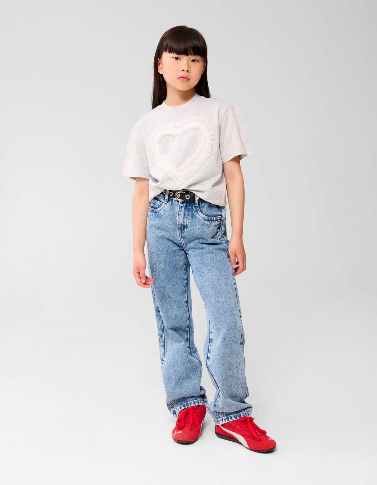 Mesh Heart T-shirt Lichtgrijs SHOEBY GIRLS