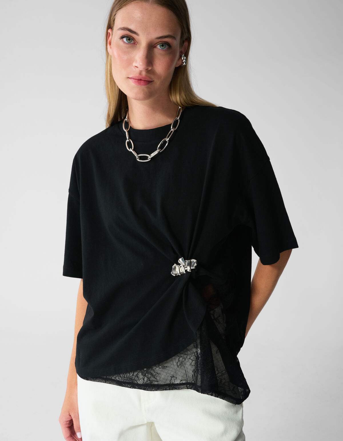 Lace Insert T-shirt Zwart SHOEBY WOMEN