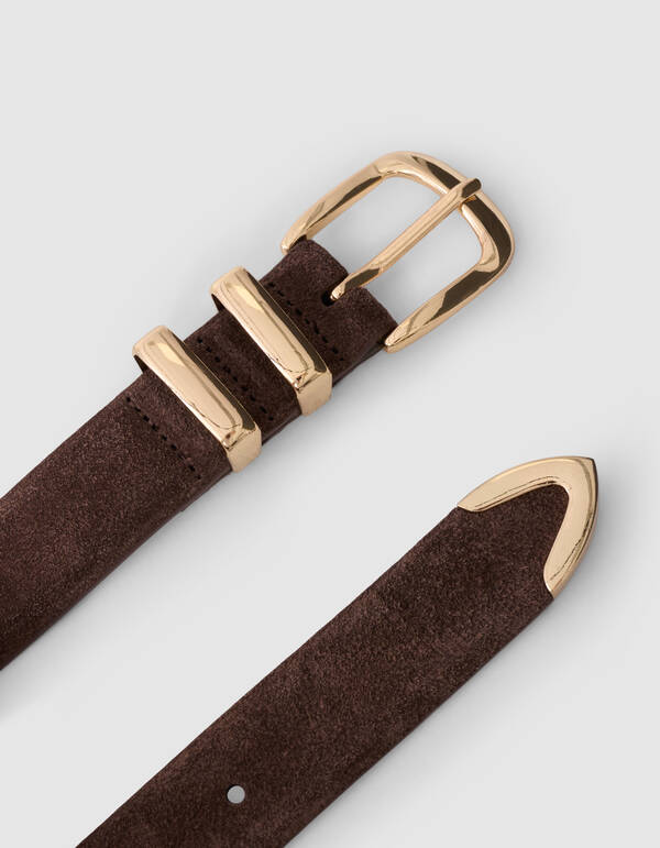Double Metal Su&egrave;de Riem Donkerbruin SHOEBY ACCESSOIRES