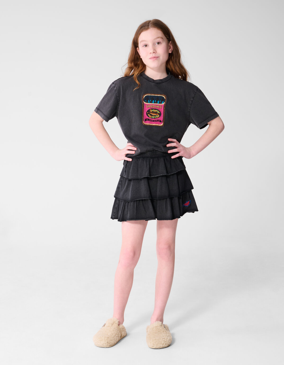 Fish Embroidery T-shirt Donkergrijs SHOEBY GIRLS