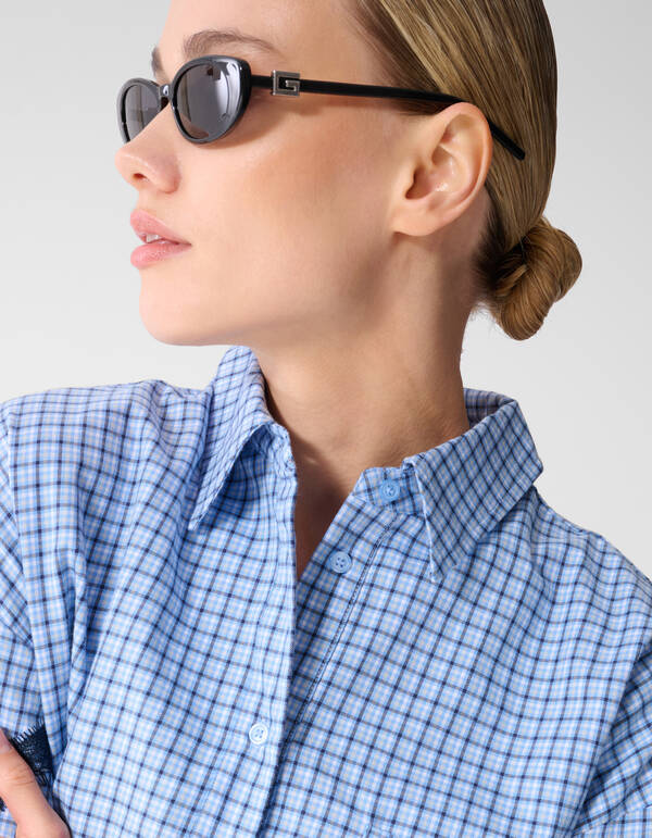 Kanten Ruiten Blouse Blauw SHOEBY WOMEN