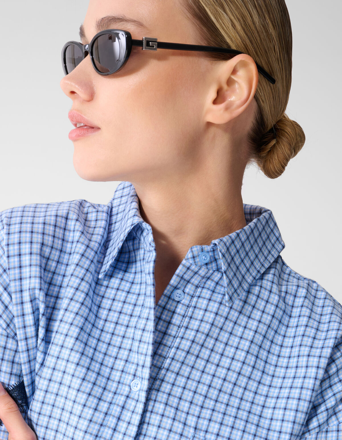 Kanten Ruiten Blouse Blauw SHOEBY WOMEN