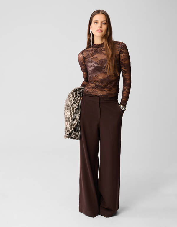 Flower Kanten Top Bruin SHOEBY WOMEN