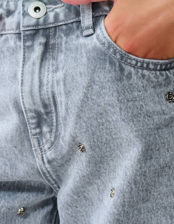 Rose Stud Straight Fit Jeans Lichtgrijs SHOEBY GIRLS