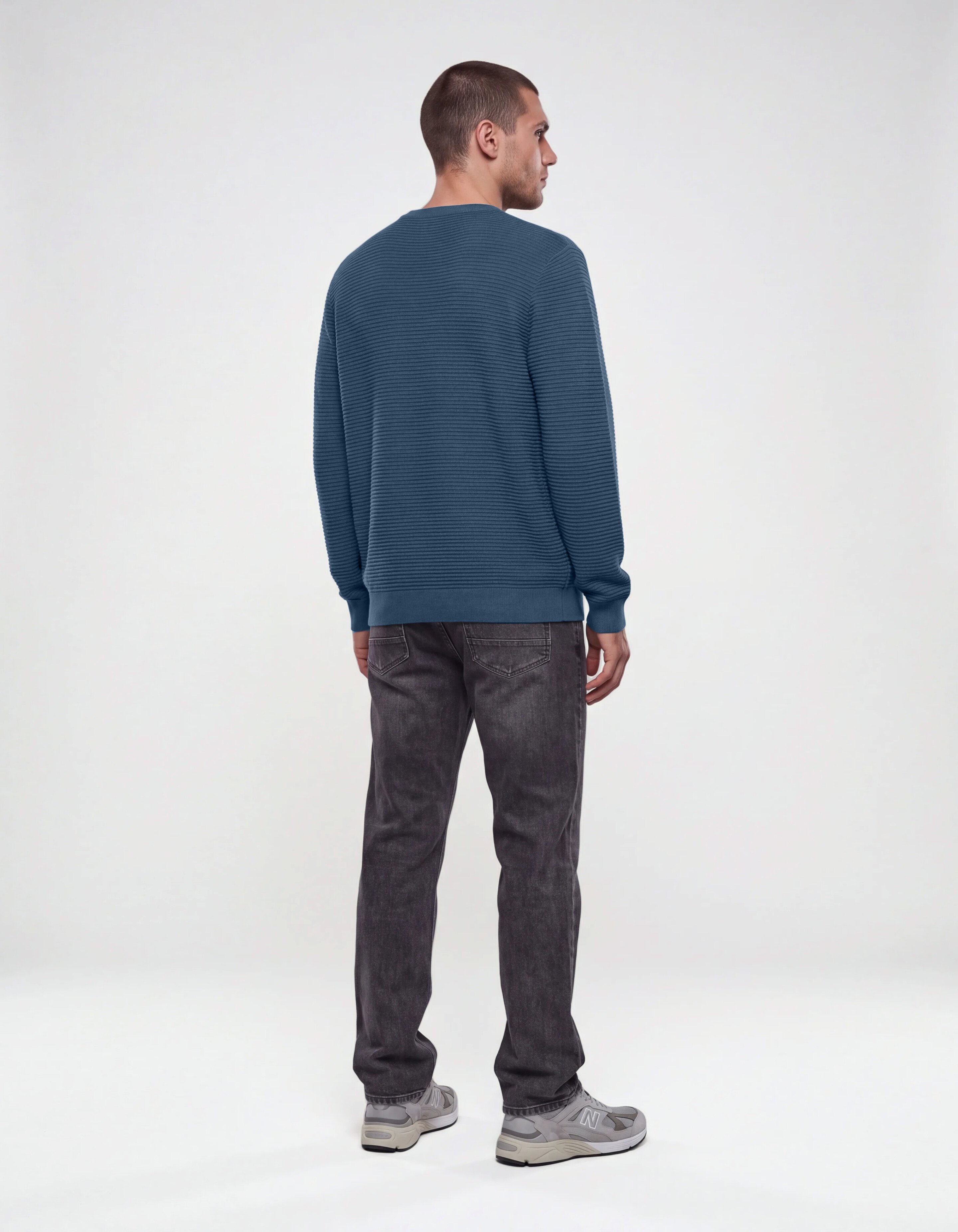 Rib Gebreide Trui Donkerblauw SHOEBY MEN