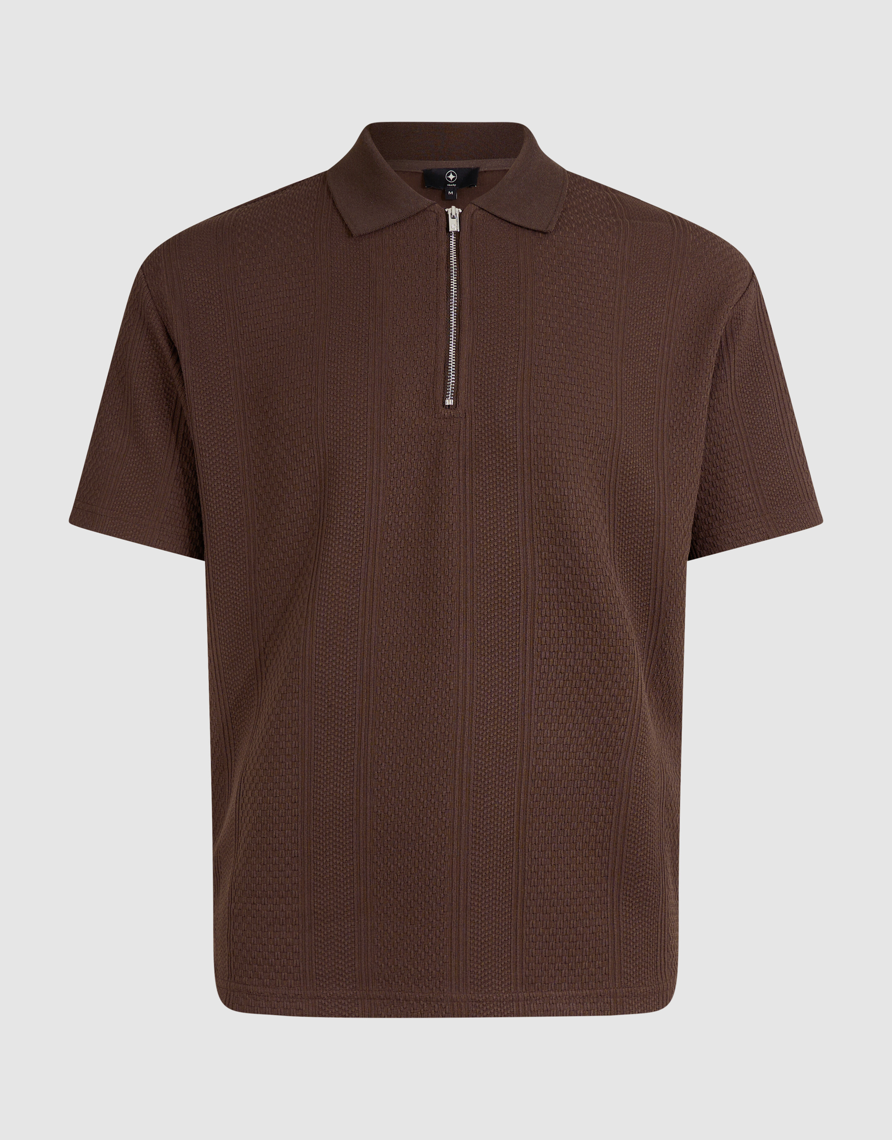 Stripe Structuur Zip Polo Donkerbruin SHOEBY MEN