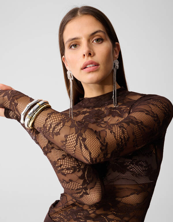 Flower Kanten Top Bruin SHOEBY WOMEN