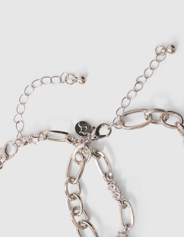 Double Layer Strass Armband Zilver SHOEBY ACCESSOIRES