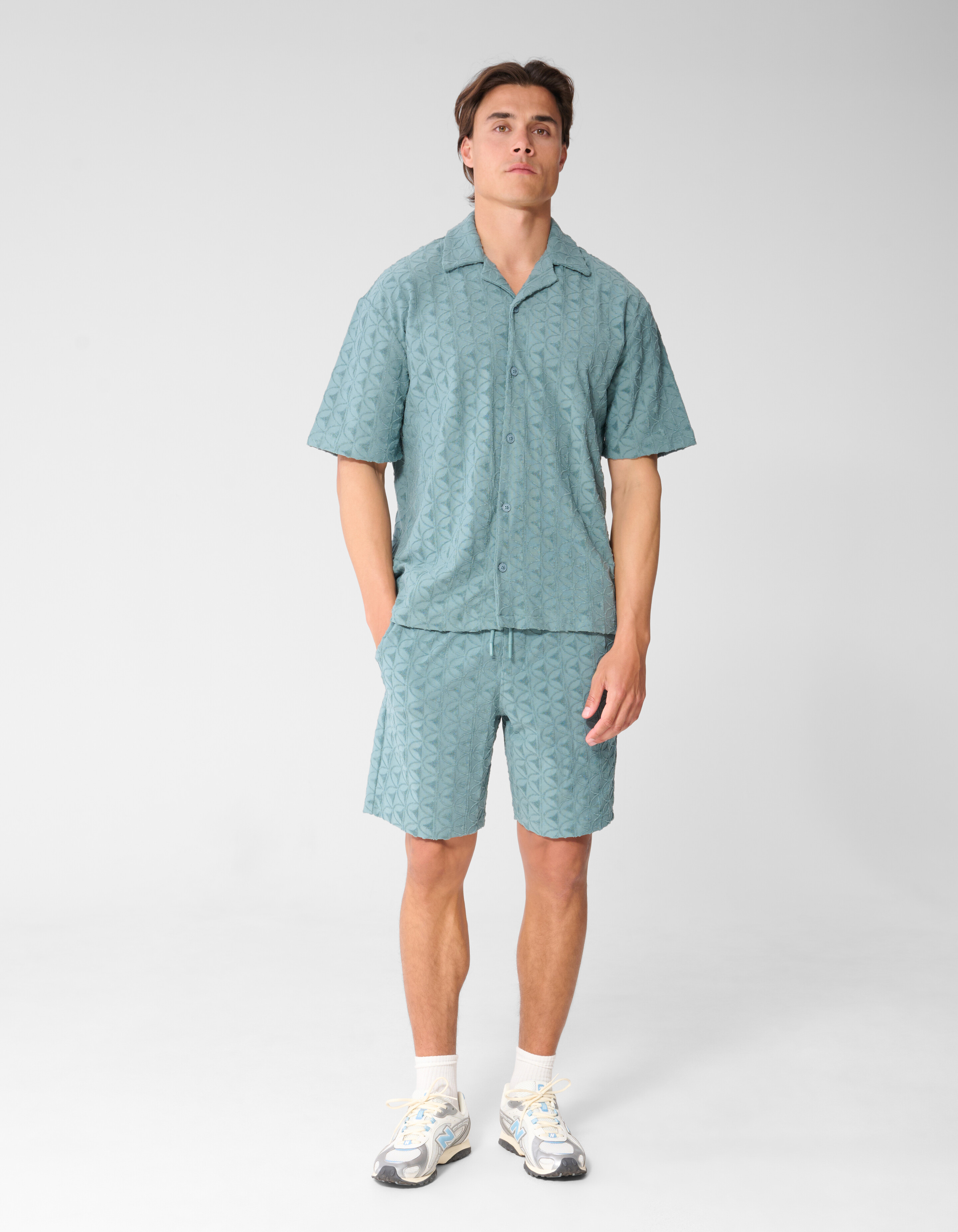 Logo Towelling Overshirt Donkergroen SHOEBY MEN