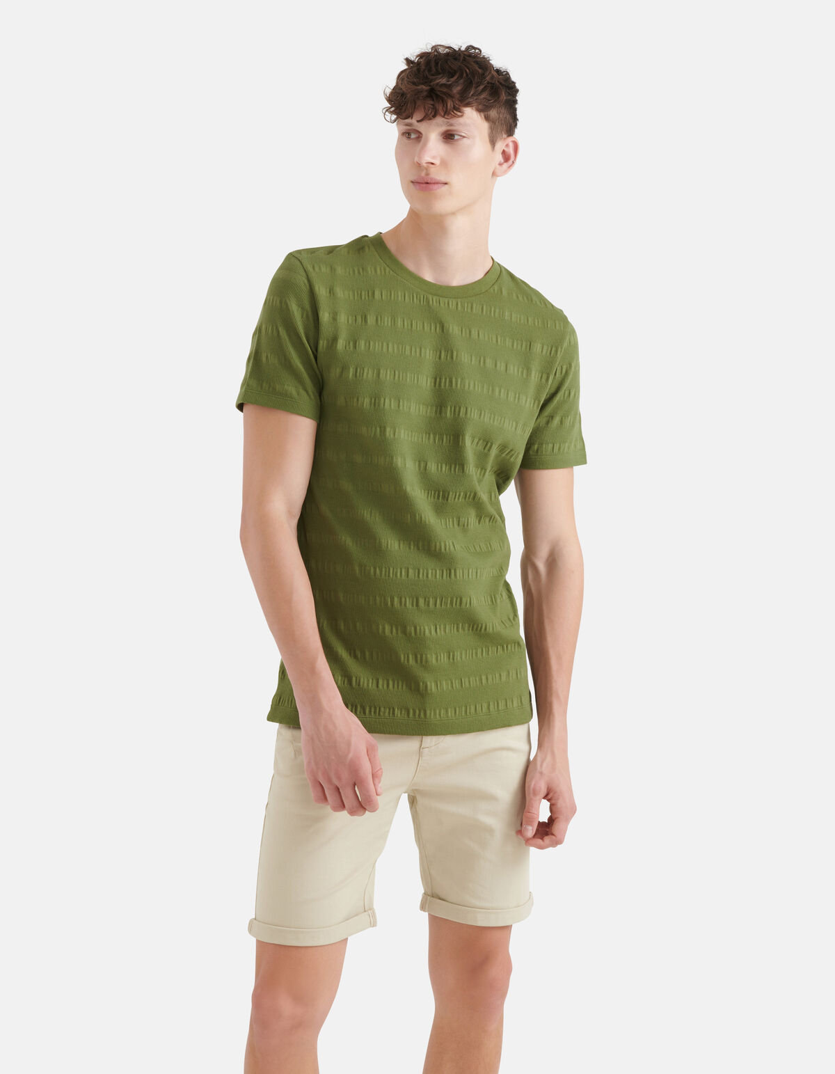 Crinkle T-shirt Donkergroen SHOEBY MEN