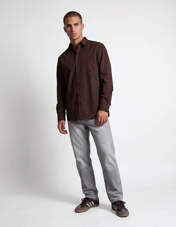 Technical Stretch Overhemd Donkerbruin SHOEBY MEN