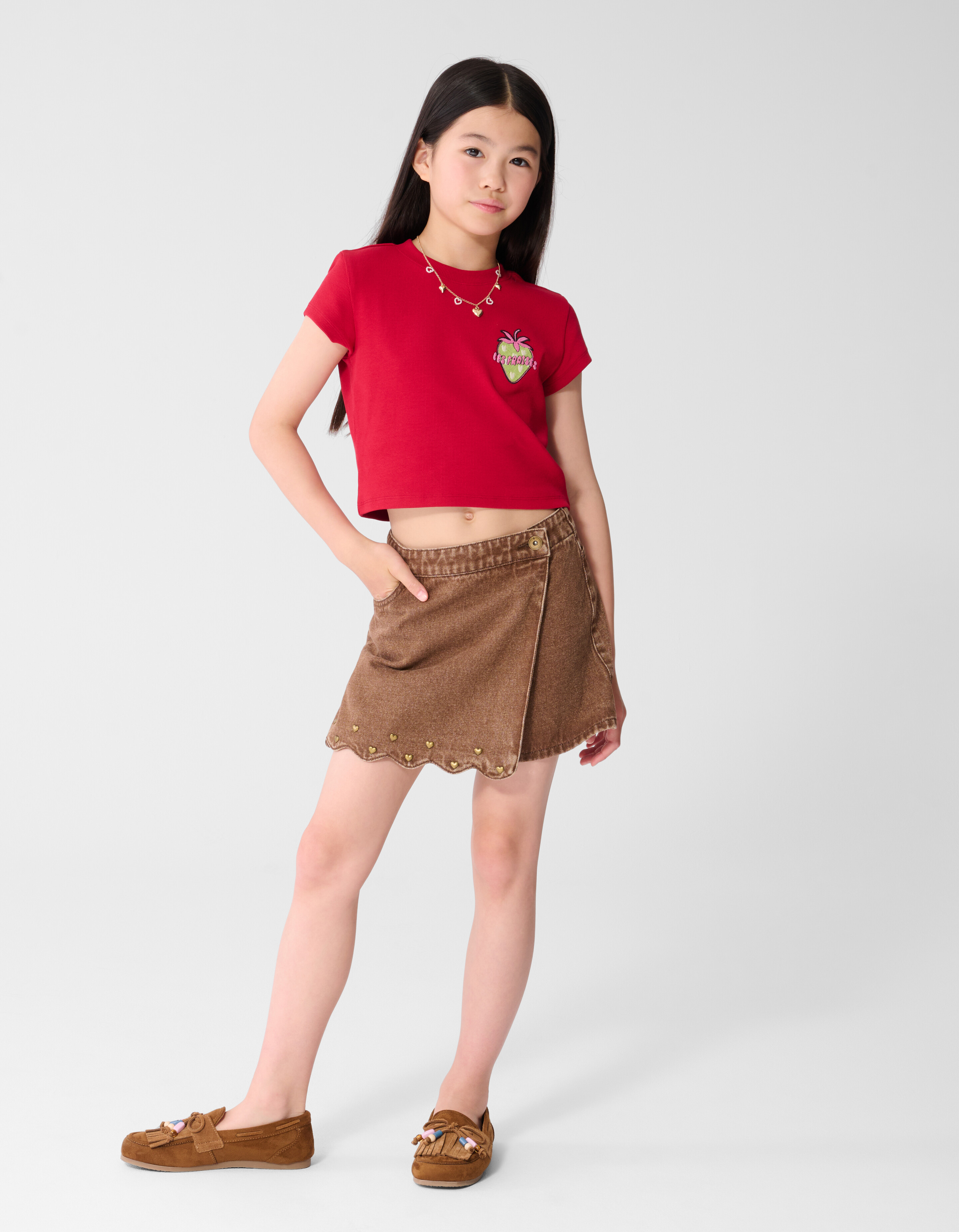 Rib Les Fraises Crop Top Rood SHOEBY GIRLS
