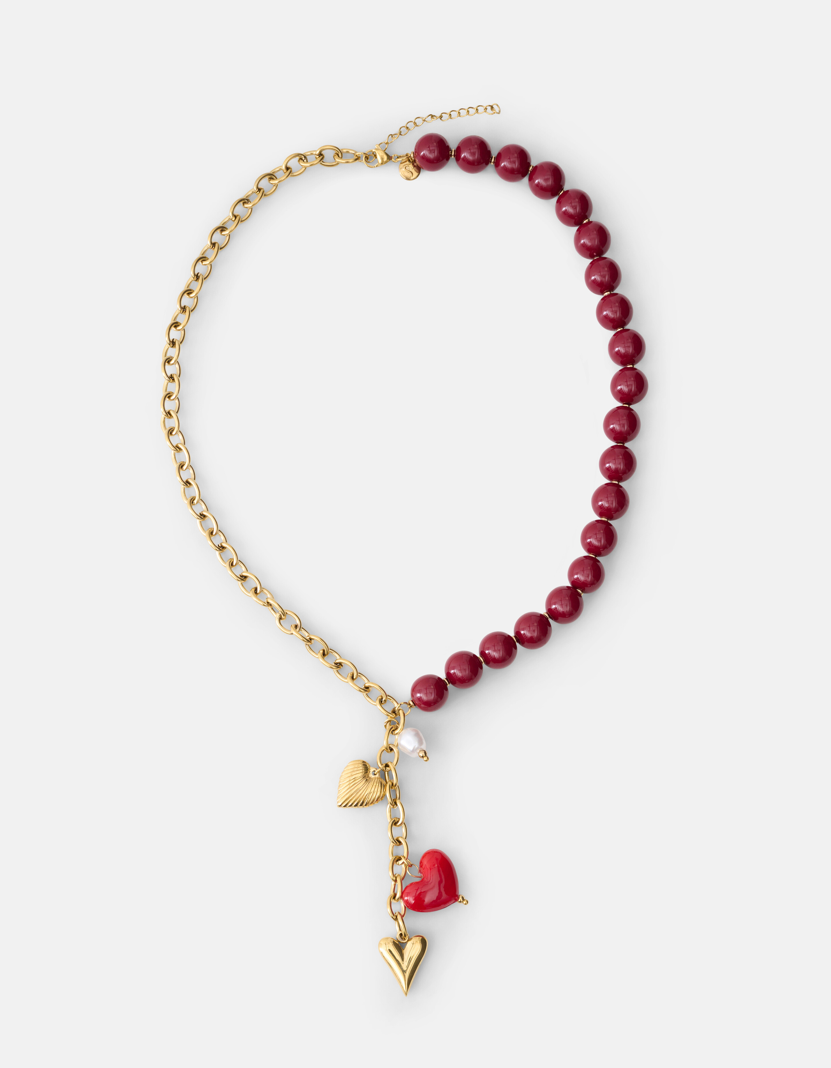 Beaded Charm Ketting Donkerrood SHOEBY ACCESSOIRES