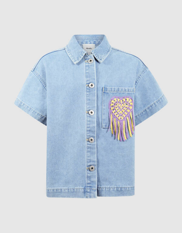 Crochet Denim Blouse Lichtblauw SHOEBY GIRLS