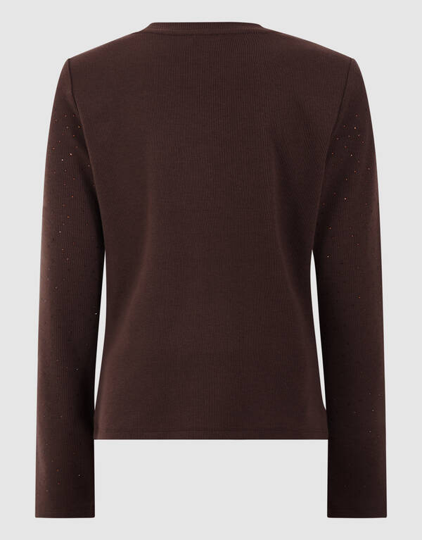 Strass Rib Longsleeve Top Donkerbruin SHOEBY GIRLS