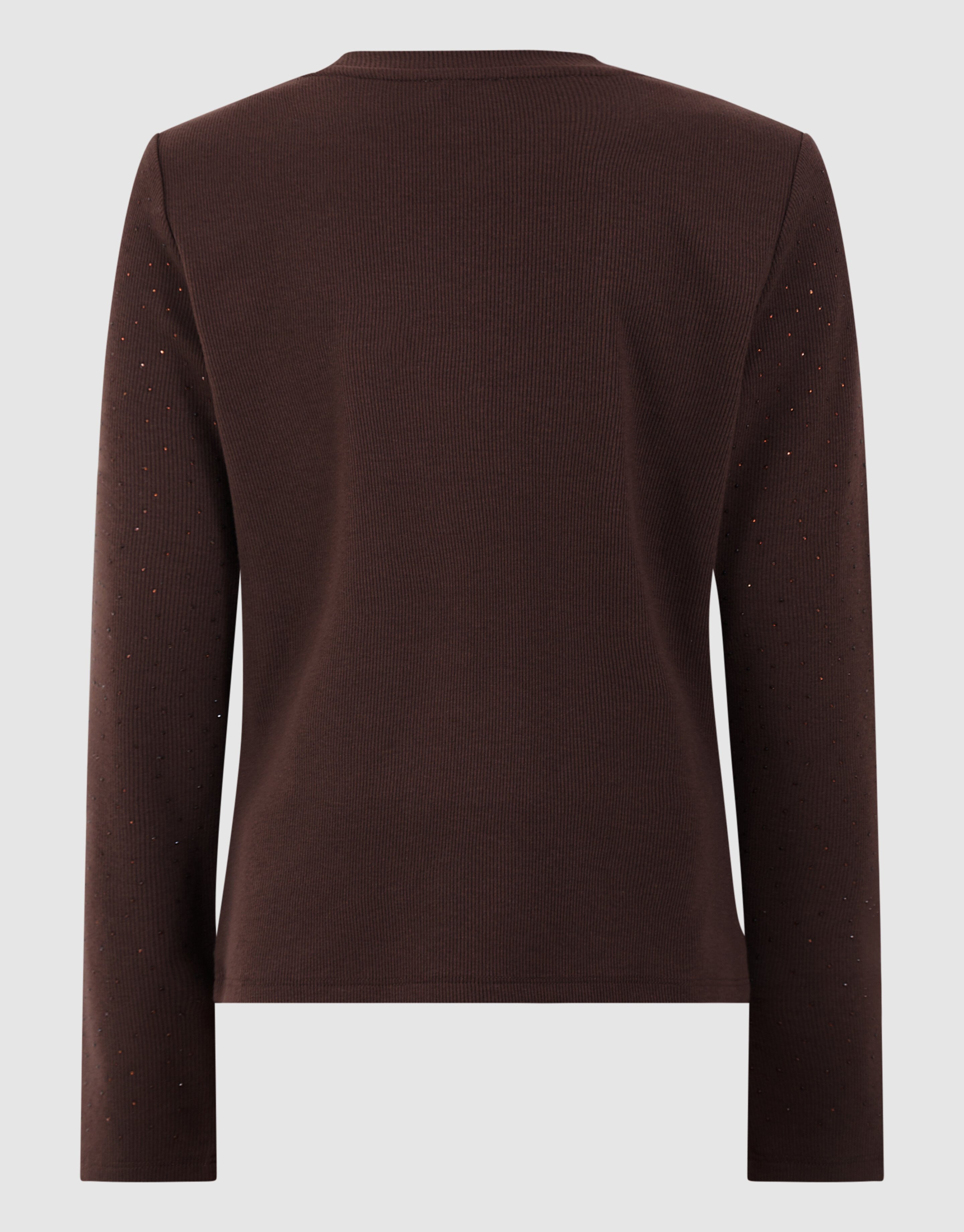 Strass Rib Longsleeve Top Donkerbruin SHOEBY GIRLS