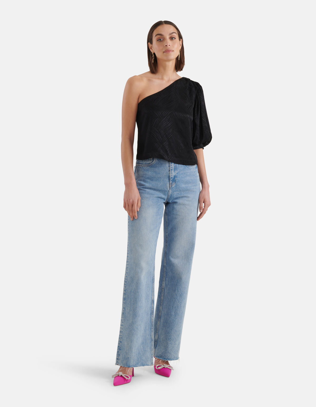 One Shoulder Top Zwart SHOEBY WOMEN