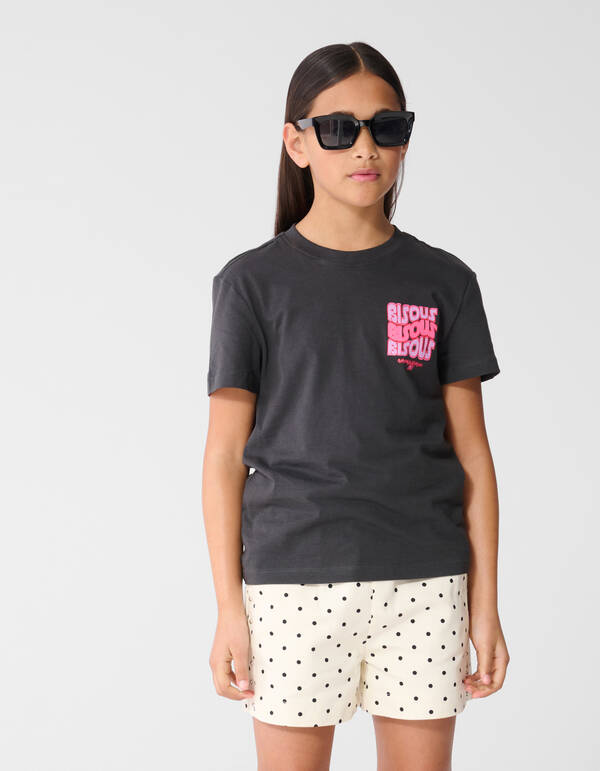 Bisous Glitter Artwork T-shirt Donkergrijs SHOEBY GIRLS