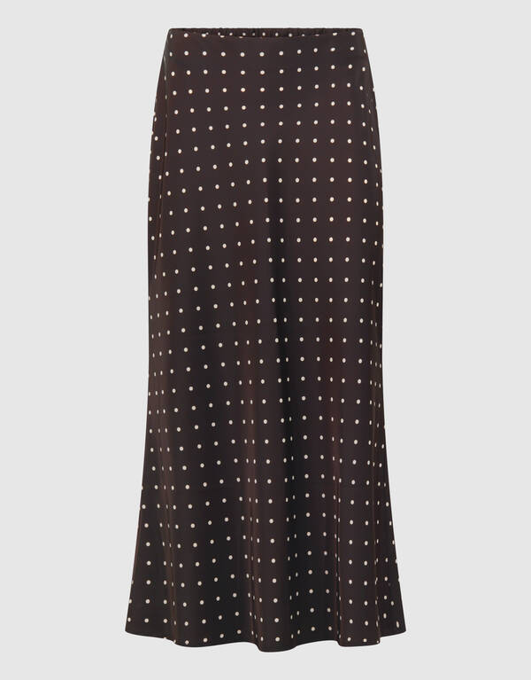 Satijnen Polkadot Maxi Rok Donkerbruin SHOEBY WOMEN