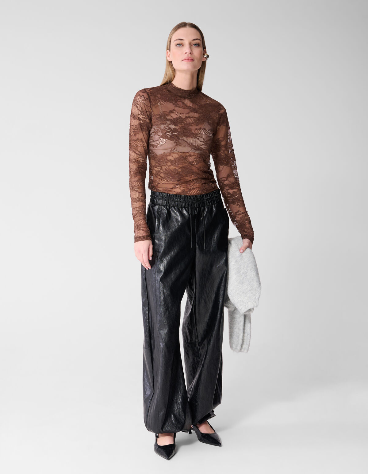 Flower Kanten Top Donkerbruin SHOEBY WOMEN