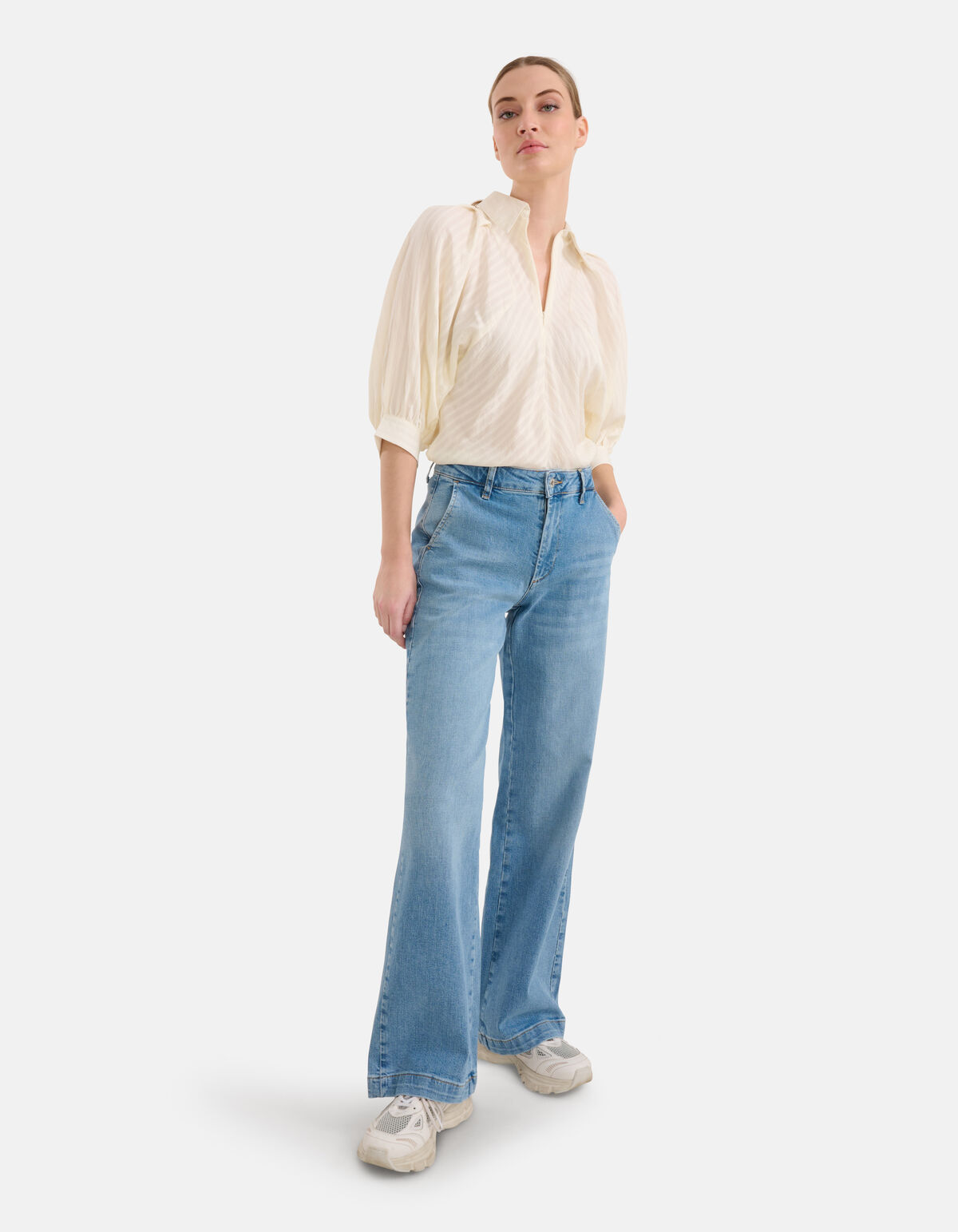 Zipper Stripe Blouse Gebroken Wit SHOEBY WOMEN