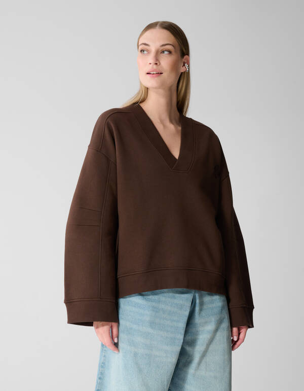Oversized V-hals Sweater Donkerbruin SHOEBY WOMEN