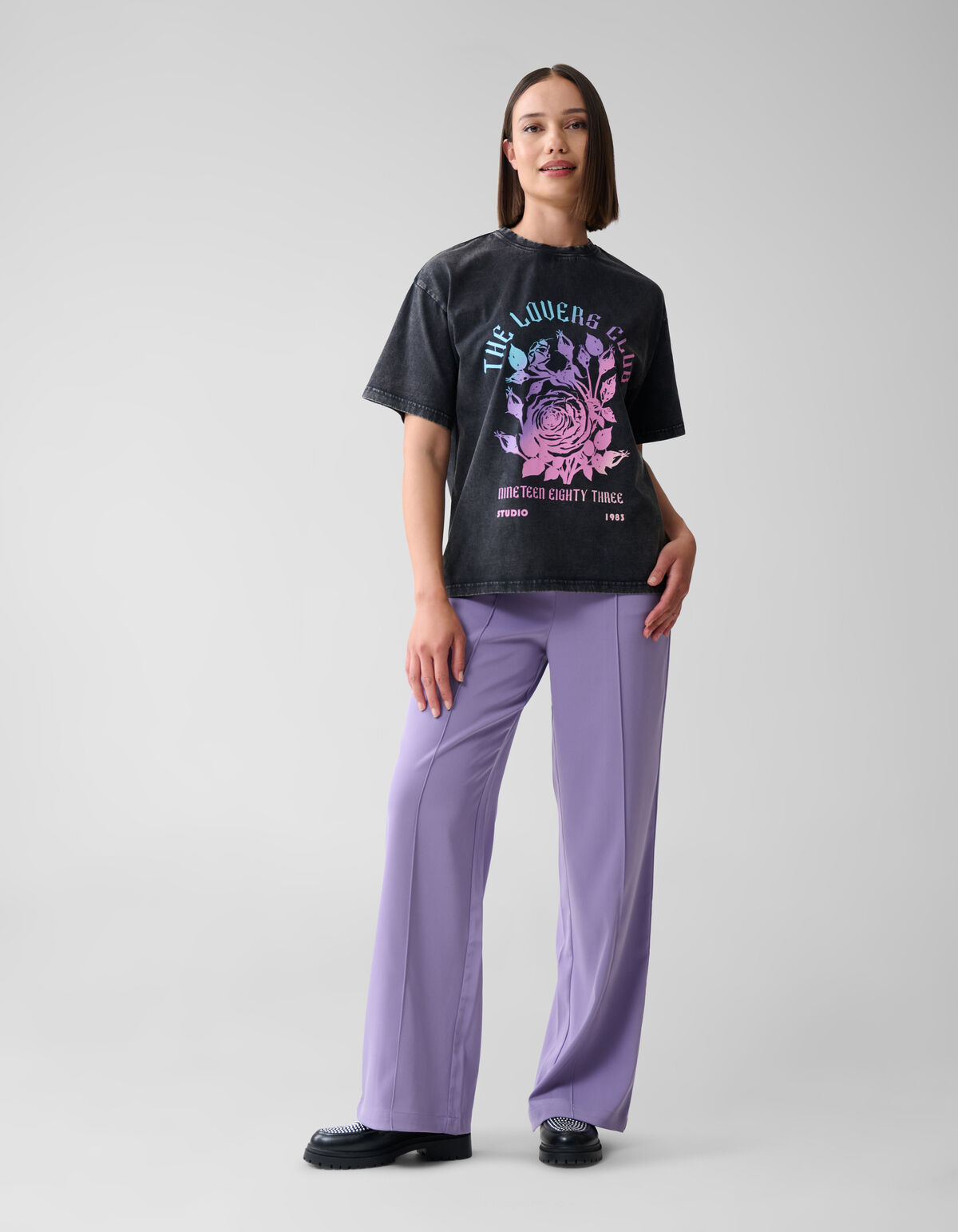 Washed Artwork T-shirt Donkergrijs SHOEBY WOMEN