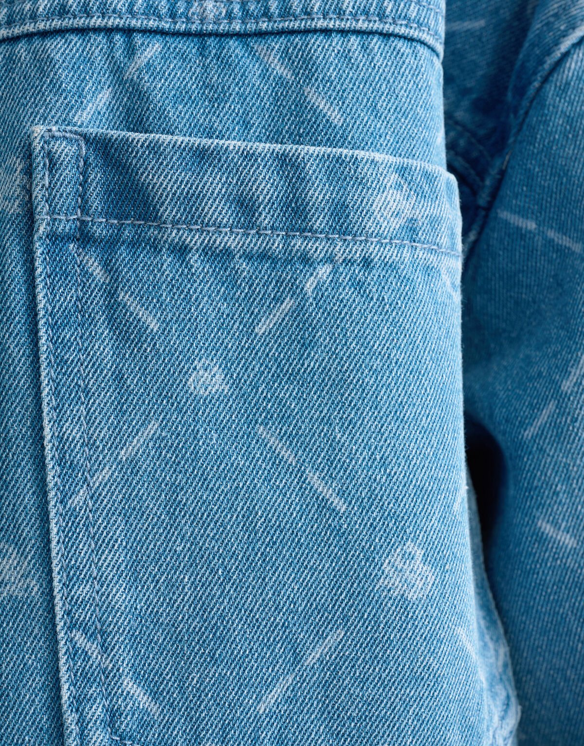 Printed Denim Blouse Blauw SHOEBY WOMEN