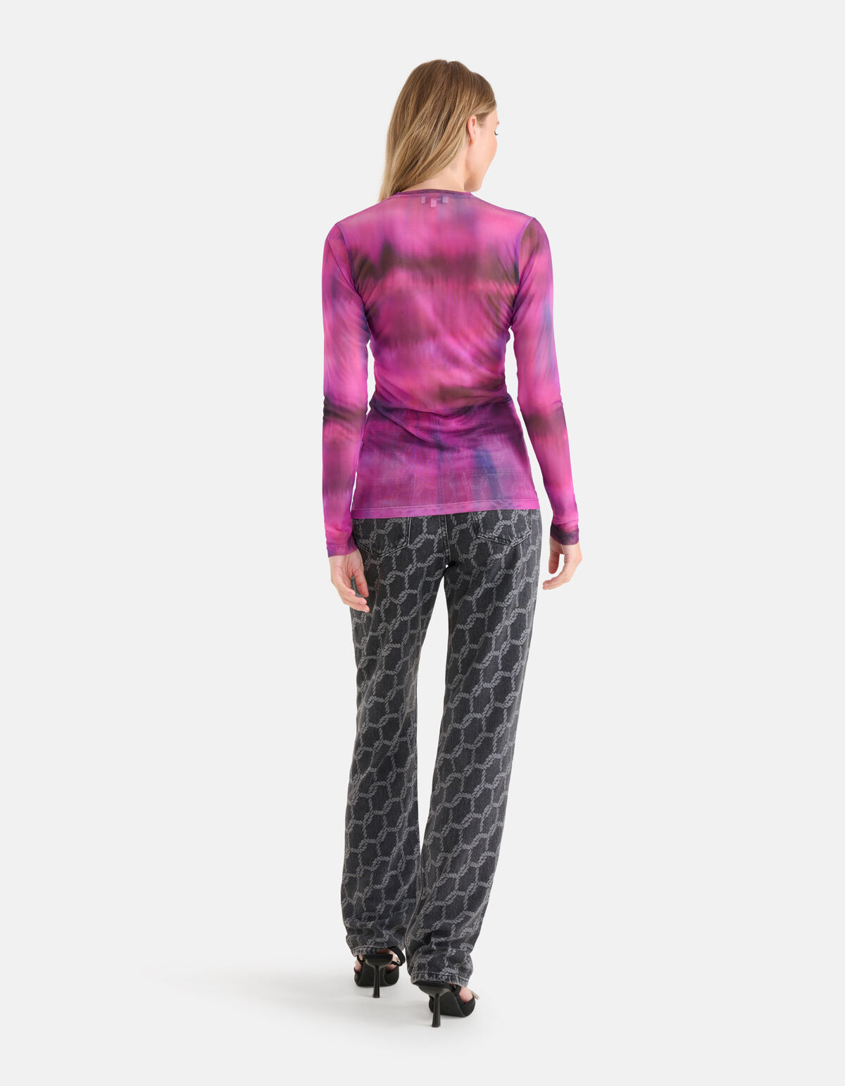 Blurry Stripe Mesh Top Roze SHOEBY WOMEN