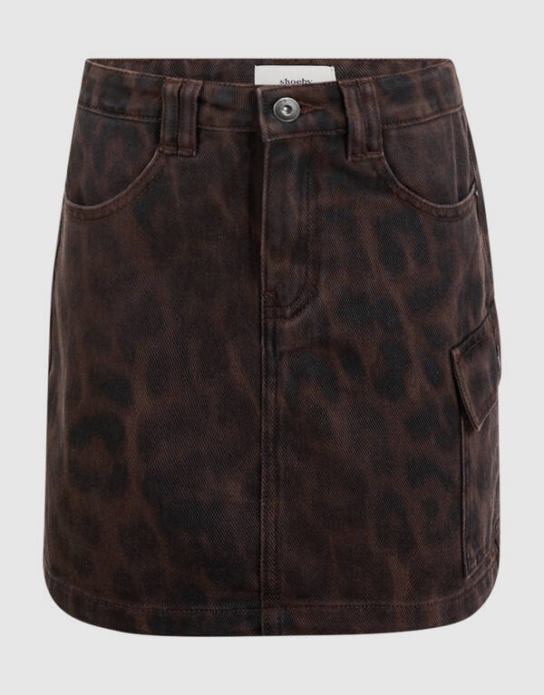 Twill Leopard Print Rok Bruin SHOEBY GIRLS