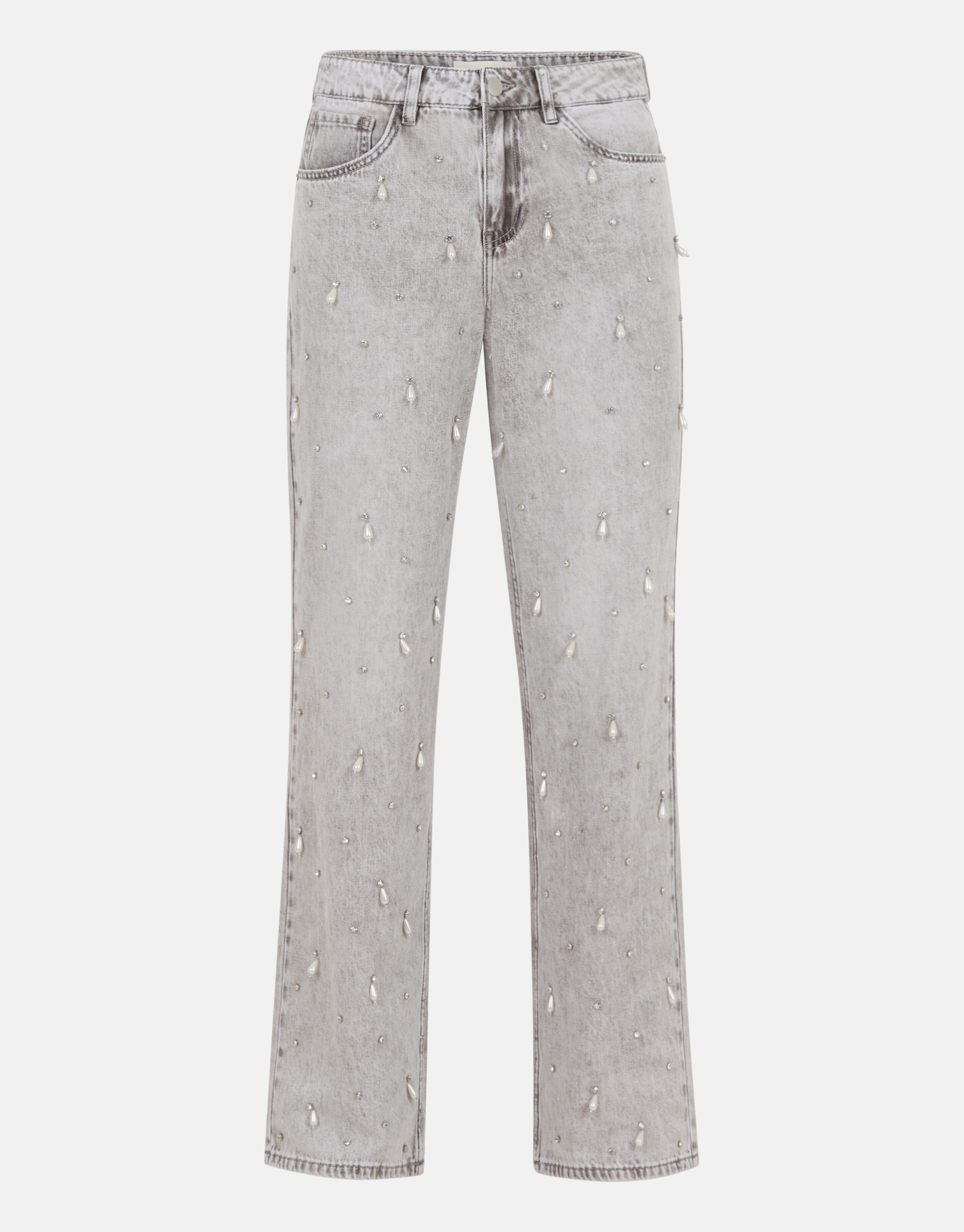 Embellished Straight Fit Jeans Lichtgrijs | Shoeby