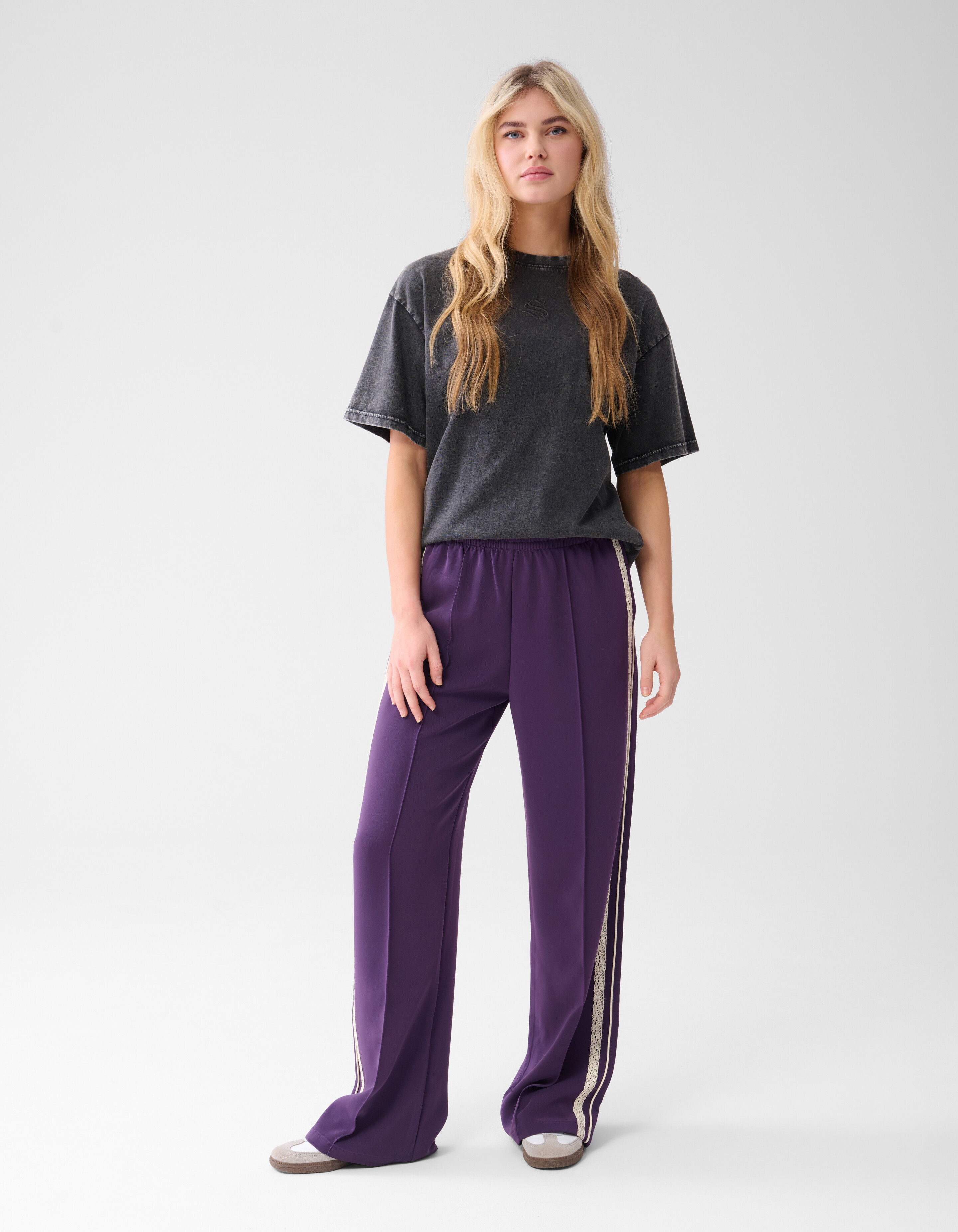 Sporty Wide Leg Broek Donkerpaars SHOEBY WOMEN