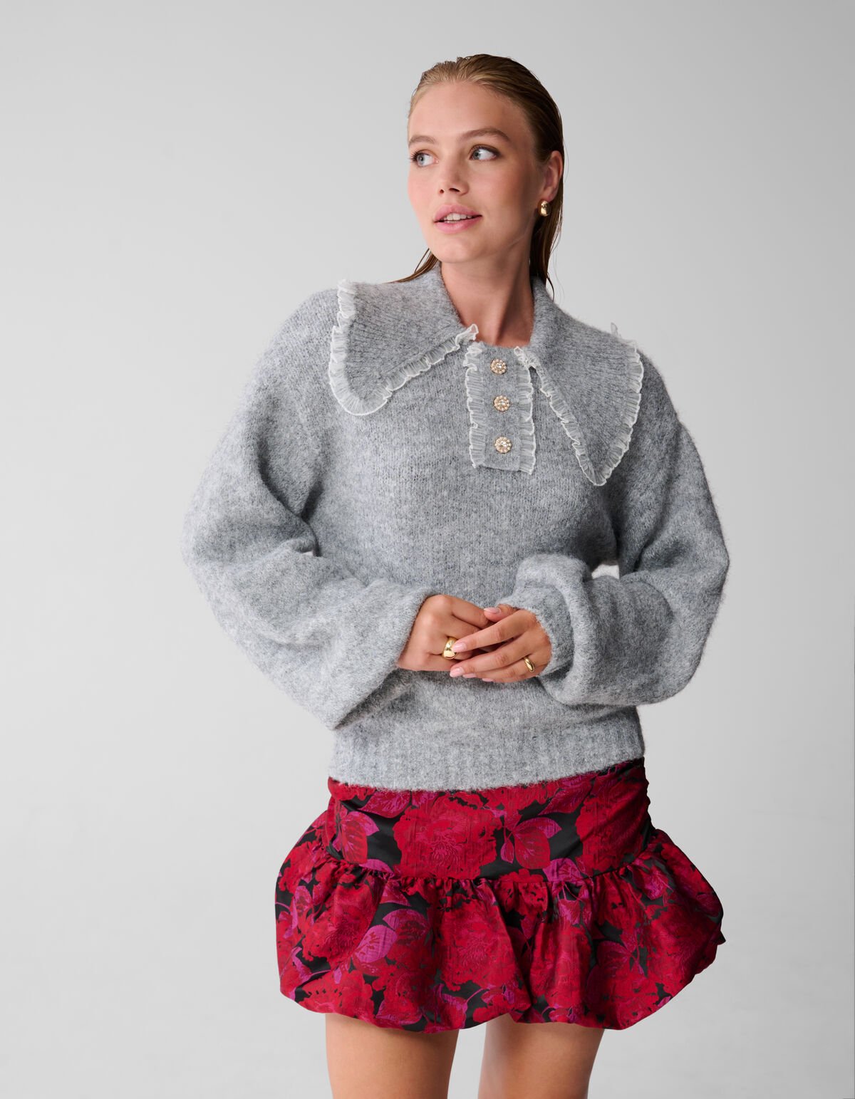 Collar Knit Trui Lichtgrijs SHOEBY WOMEN