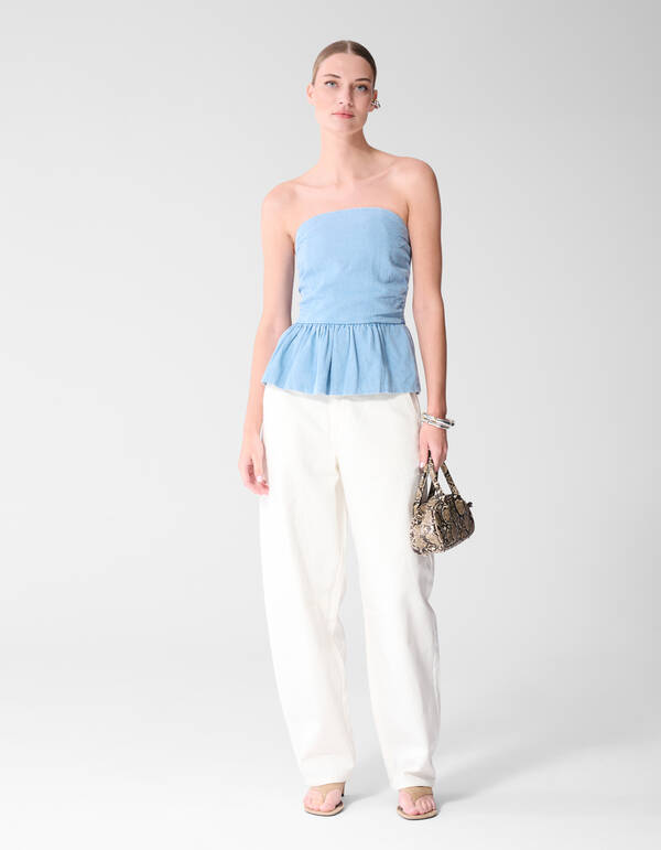 Strapless Denim Top Blauw SHOEBY WOMEN