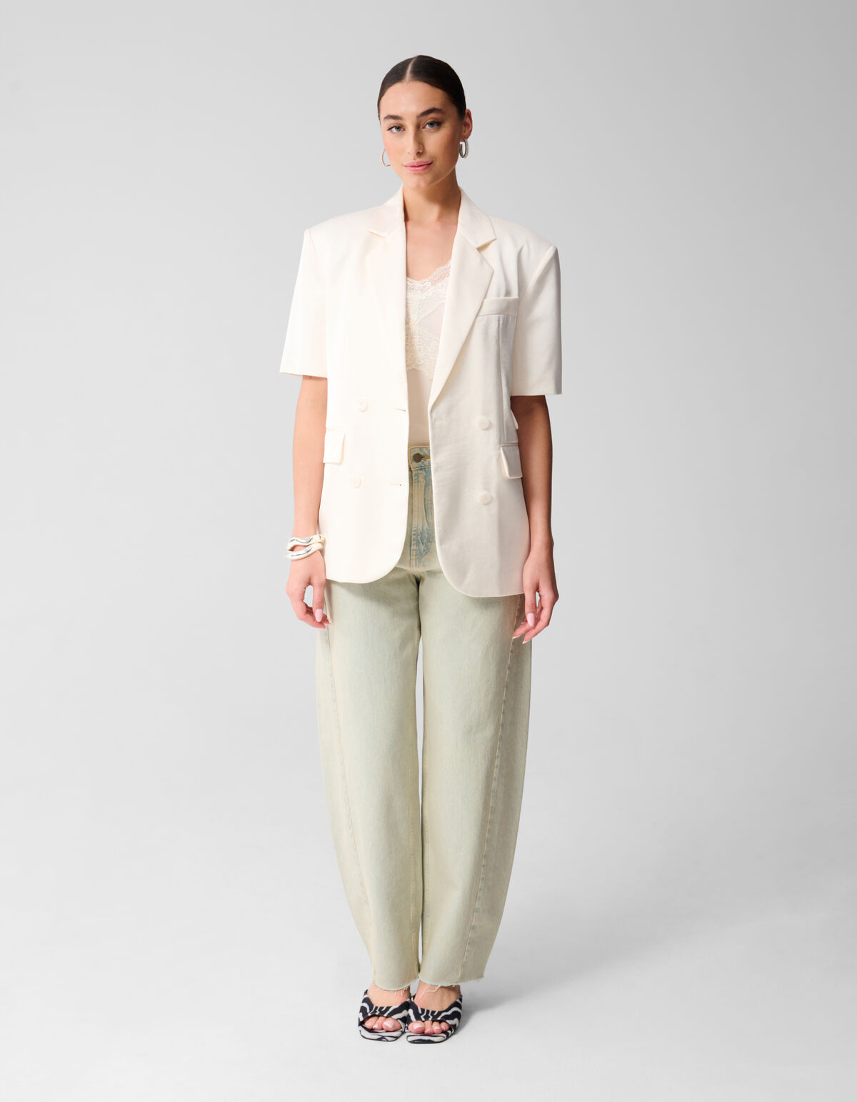 Short Sleeve Blazer Gebroken Wit SHOEBY WOMEN