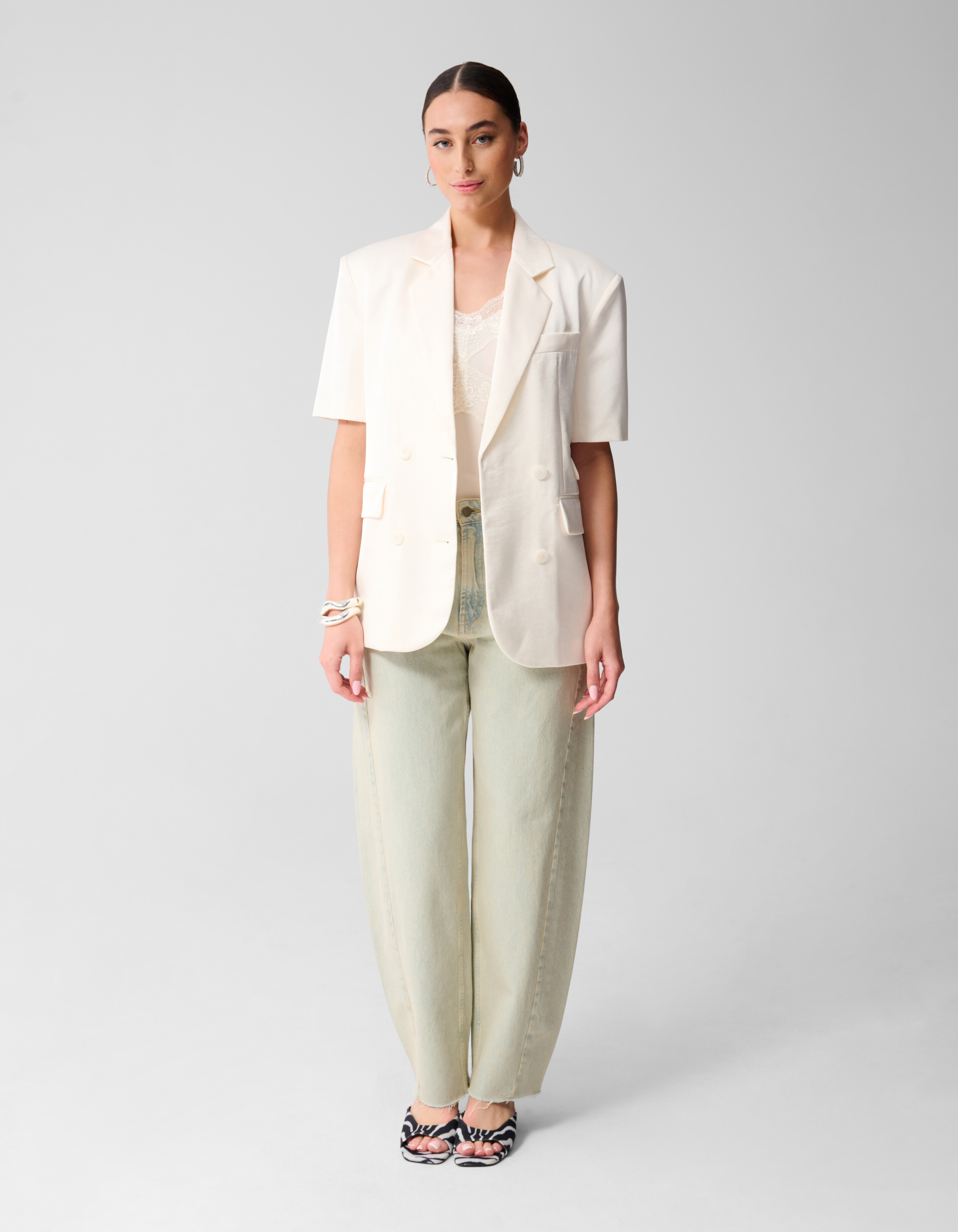 Short Sleeve Blazer Gebroken Wit SHOEBY WOMEN