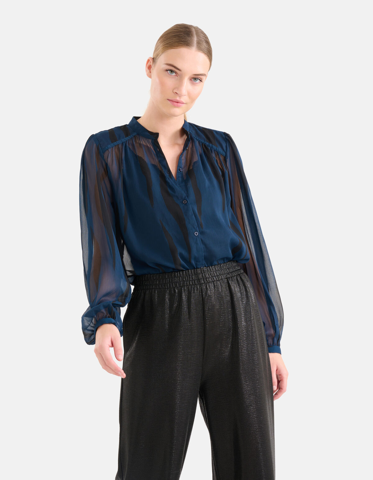 Two Tone Print Blouse Donkerblauw SHOEBY WOMEN