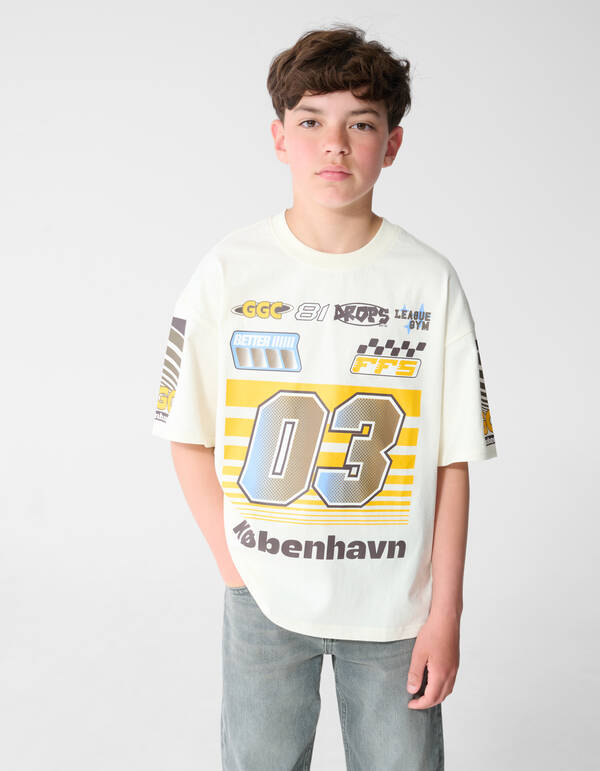Race Artwork T-shirt Gebroken Wit SHOEBY BOYS