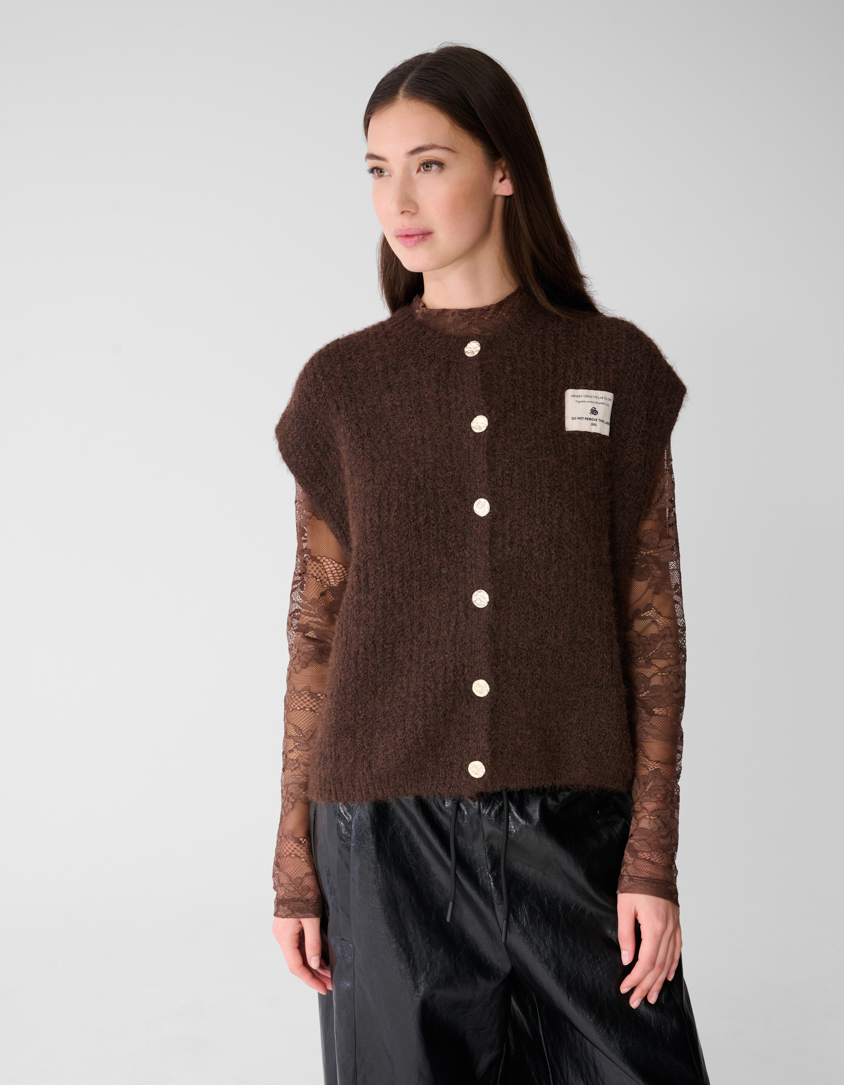 Hairy Button Gilet Donkerbruin SHOEBY WOMEN