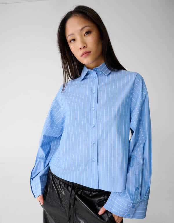 Poplin Pinstripe Artwork Blouse Blauw SHOEBY WOMEN