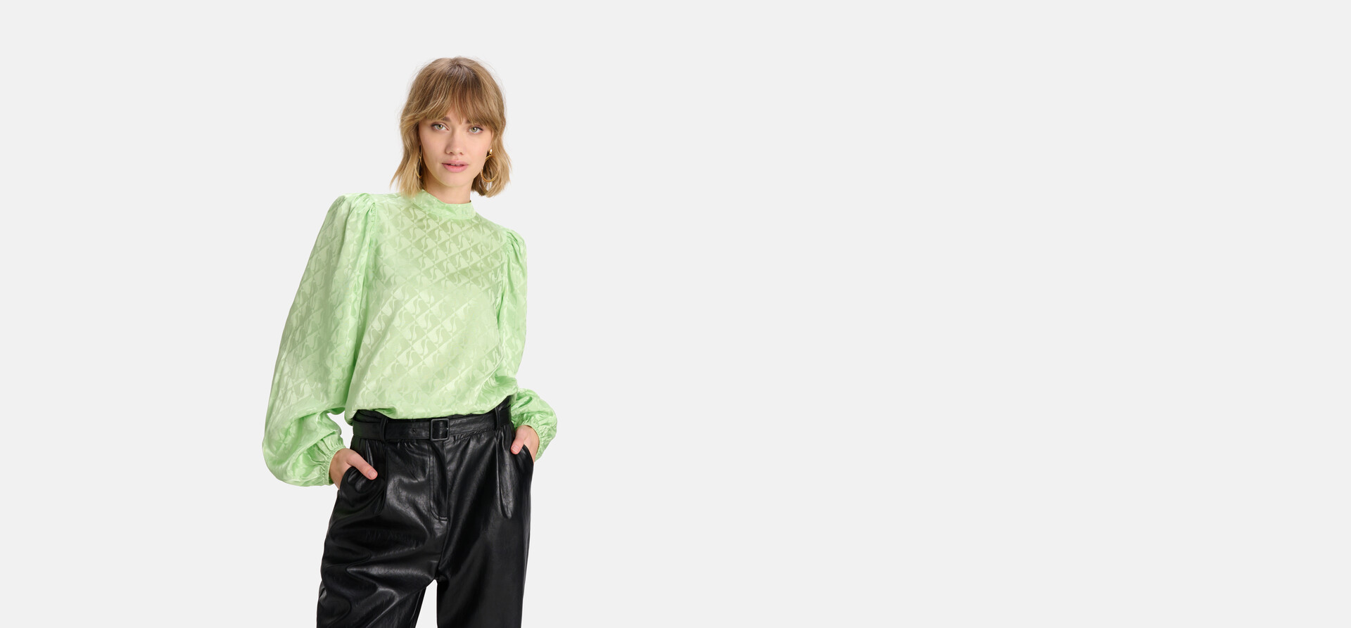 Satijnen Jacquard Blouse Groen SHOEBY WOMEN